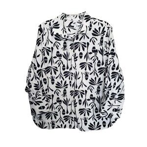 Chico's No Iron Stretch Pottery Print Cotton Blend Button-Up Shirt Size 3 (XL)